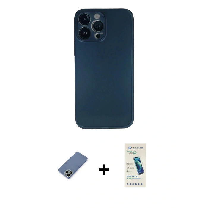 MARSİLYAN™- iPhone 13 Pro Max Kılıf Yadigar Yansıma Serisi - Şeffaf Pasifik Cam Ekran Koruyucu + Açık Yeşil Metal Kamera Lens Koruma Cam