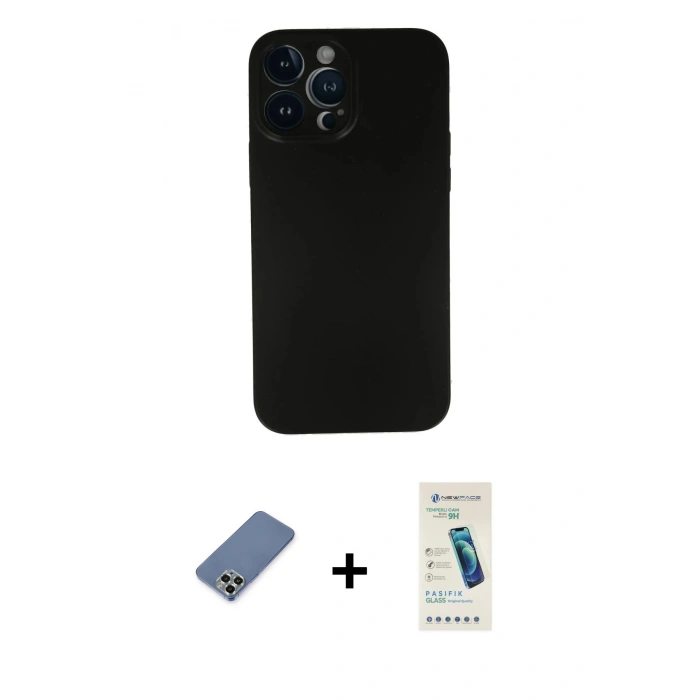 MARSİLYAN™- iPhone 13 Pro Max Kılıf Yadigar Yansıma Serisi - Şeffaf Pasifik Cam Ekran Koruyucu + Açık Yeşil Metal Kamera Lens Koruma Cam