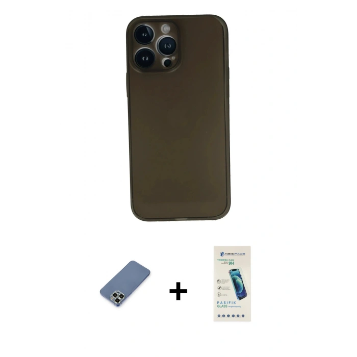 MARSİLYAN™- iPhone 13 Pro Max Kılıf Yadigar Yansıma Serisi - Şeffaf Pasifik Cam Ekran Koruyucu + Açık Yeşil Metal Kamera Lens Koruma Cam
