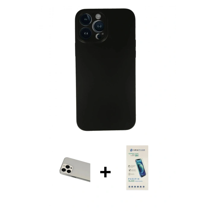 MARSİLYAN™- iPhone 13 Pro Max Kılıf Yadigar Yansıma Serisi - Şeffaf Pasifik Cam Ekran Koruyucu + Rainbow Kamera Lens Koruma Cam - BZ
