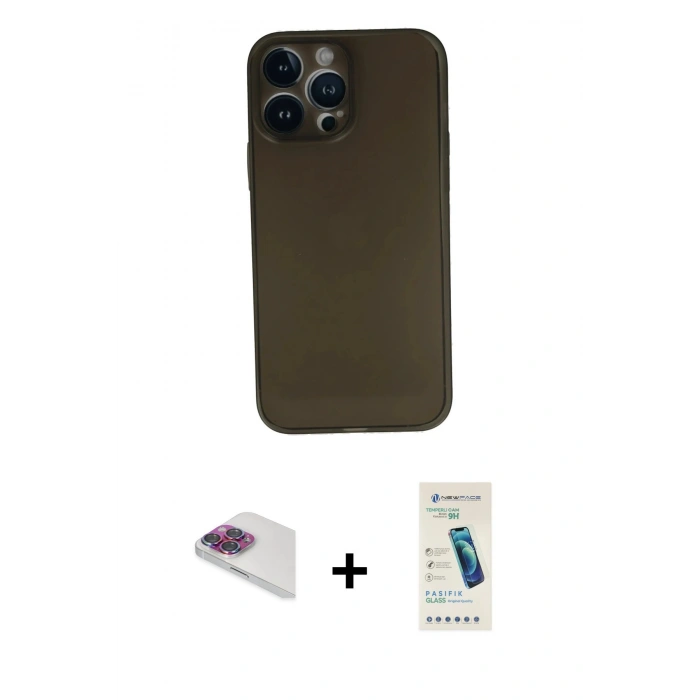 MARSİLYAN™- iPhone 13 Pro Max Kılıf Yadigar Yansıma Serisi - Şeffaf Pasifik Cam Ekran Koruyucu + Pers Alüminyum Kamera Lens - GI