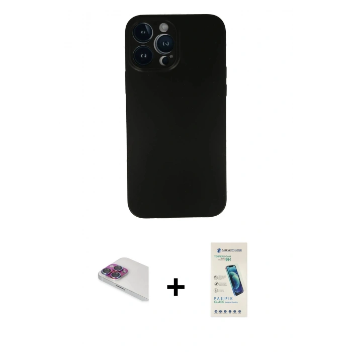 MARSİLYAN™- iPhone 13 Pro Max Kılıf Yadigar Yansıma Serisi - Şeffaf Pasifik Cam Ekran Koruyucu + Pers Alüminyum Kamera Lens - GI