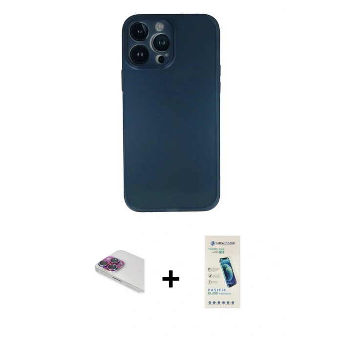 MARSİLYAN™- iPhone 13 Pro Max Kılıf Yadigar Yansıma Serisi - Şeffaf Pasifik Cam Ekran Koruyucu + Pers Alüminyum Kamera Lens - GI