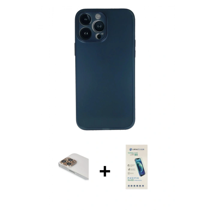 MARSİLYAN™- iPhone 13 Pro Max Kılıf Yadigar Yansıma Serisi - Şeffaf Pasifik Cam Ekran Koruyucu + Pers Alüminyum Kamera Lens - GD