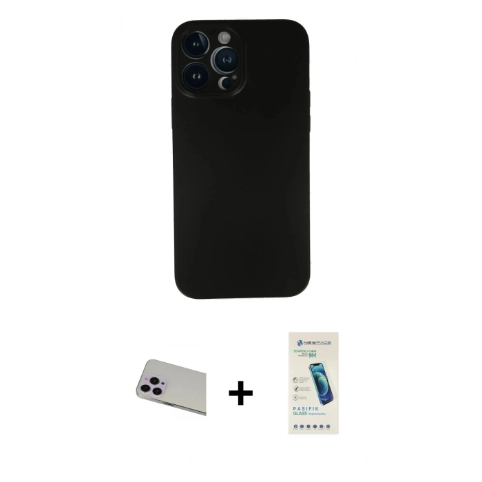 MARSİLYAN™- iPhone 13 Pro Max Kılıf Yadigar Yansıma Serisi - Şeffaf Pasifik Cam Ekran Koruyucu + Rainbow Kamera Lens Koruma Cam - MR