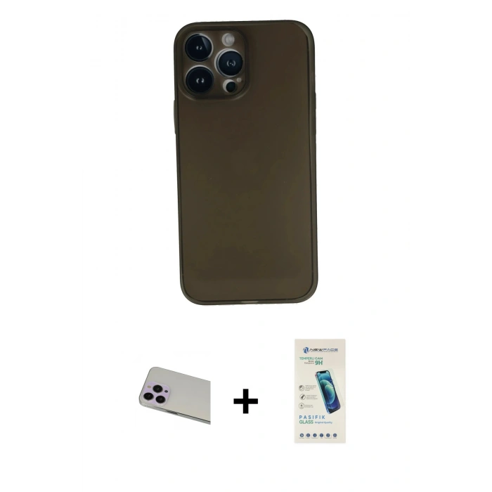 MARSİLYAN™- iPhone 13 Pro Max Kılıf Yadigar Yansıma Serisi - Şeffaf Pasifik Cam Ekran Koruyucu + Rainbow Kamera Lens Koruma Cam - MR