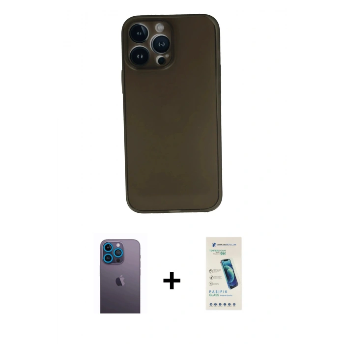 MARSİLYAN™- iPhone 13 Pro Max Kılıf Yadigar Yansıma Serisi - Şeffaf Pasifik Cam Ekran Koruyucu + Neon Fosforlu Kamera Lens - MI