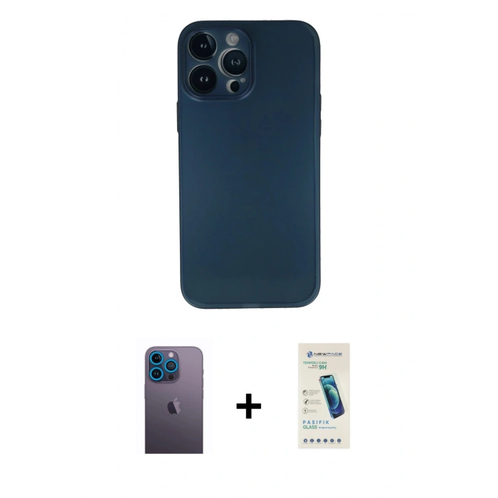 MARSİLYAN™- iPhone 13 Pro Max Kılıf Yadigar Yansıma Serisi - Şeffaf Pasifik Cam Ekran Koruyucu + Neon Fosforlu Kamera Lens - MI
