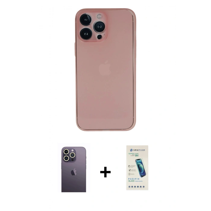 MARSİLYAN™- iPhone 13 Pro Max Kılıf Yadigar Yansıma Serisi - Şeffaf Pasifik Cam Ekran Koruyucu + Neon Fosforlu Kamera Lens - BZ