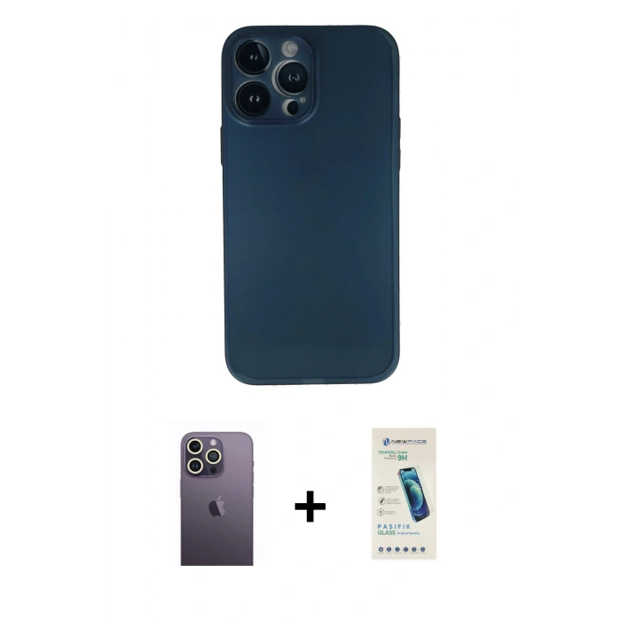 MARSİLYAN™- iPhone 13 Pro Max Kılıf Yadigar Yansıma Serisi - Şeffaf Pasifik Cam Ekran Koruyucu + Neon Fosforlu Kamera Lens - BZ