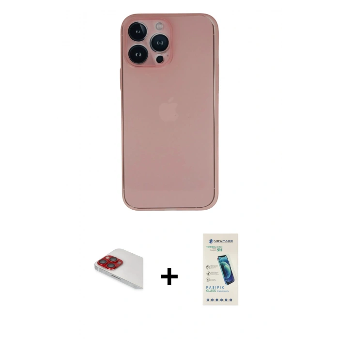 MARSİLYAN™- iPhone 13 Pro Max Kılıf Yadigar Yansıma Serisi - Şeffaf Pasifik Cam Ekran Koruyucu + Pers Alüminyum Kamera Lens - KI