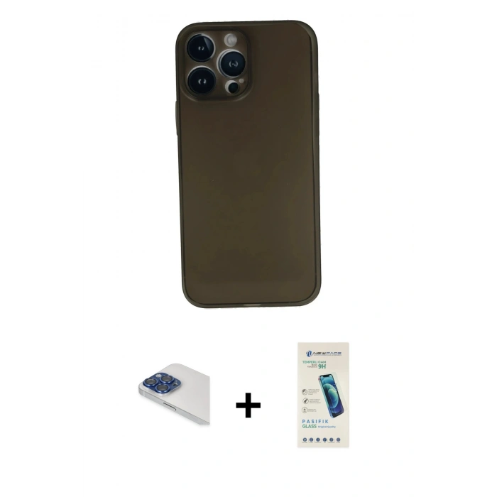 MARSİLYAN™- iPhone 13 Pro Max Kılıf Yadigar Yansıma Serisi - Şeffaf Pasifik Cam Ekran Koruyucu + Pers Alüminyum Kamera Lens - LT