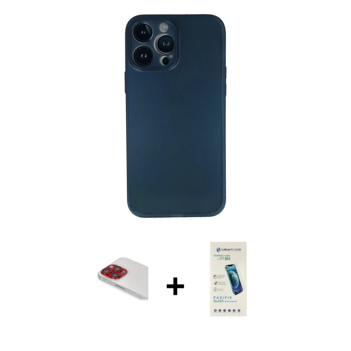 MARSİLYAN™- iPhone 13 Pro Max Kılıf Yadigar Yansıma Serisi - Şeffaf Pasifik Cam Ekran Koruyucu + Pers Alüminyum Kamera Lens - KI