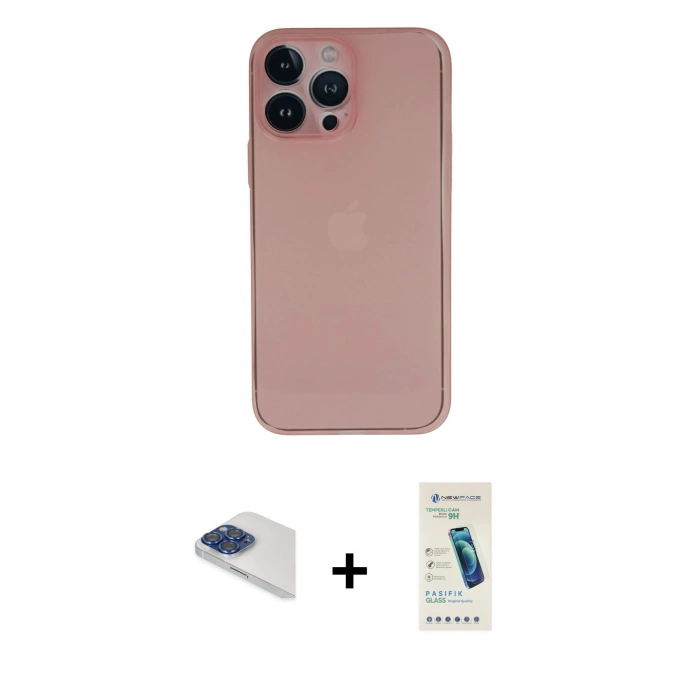 MARSİLYAN™- iPhone 13 Pro Max Kılıf Yadigar Yansıma Serisi - Şeffaf Pasifik Cam Ekran Koruyucu + Pers Alüminyum Kamera Lens - LT