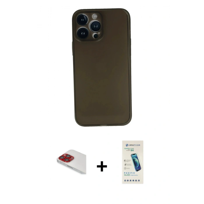 MARSİLYAN™- iPhone 13 Pro Max Kılıf Yadigar Yansıma Serisi - Şeffaf Pasifik Cam Ekran Koruyucu + Pers Alüminyum Kamera Lens - KI