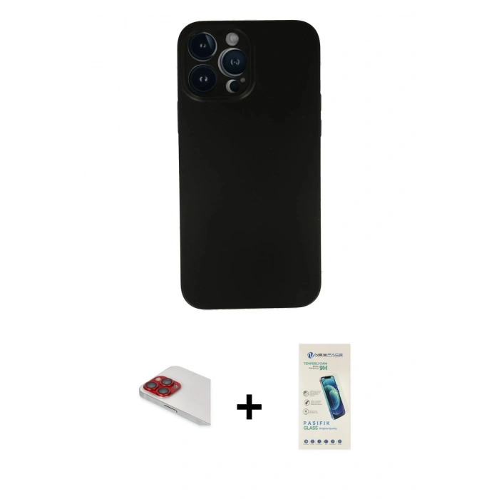 MARSİLYAN™- iPhone 13 Pro Max Kılıf Yadigar Yansıma Serisi - Şeffaf Pasifik Cam Ekran Koruyucu + Pers Alüminyum Kamera Lens - KI
