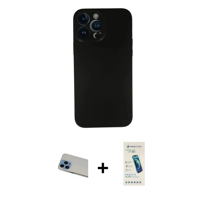 MARSİLYAN™- iPhone 13 Pro Max Kılıf Yadigar Yansıma Serisi - Şeffaf Pasifik Cam Ekran Koruyucu + Rainbow Kamera Lens Koruma Cam - MI