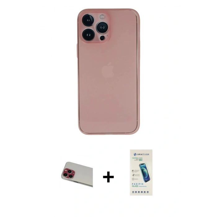 MARSİLYAN™- iPhone 13 Pro Max Kılıf Yadigar Yansıma Serisi - Şeffaf Pasifik Cam Ekran Koruyucu + Rainbow Kamera Lens Koruma Cam - KI