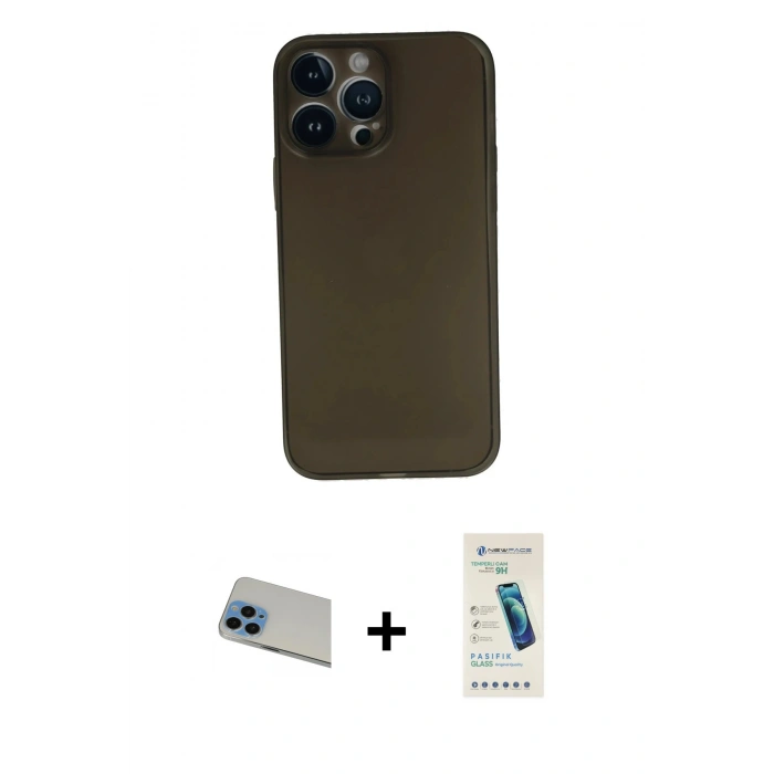 MARSİLYAN™- iPhone 13 Pro Max Kılıf Yadigar Yansıma Serisi - Şeffaf Pasifik Cam Ekran Koruyucu + Rainbow Kamera Lens Koruma Cam - MI