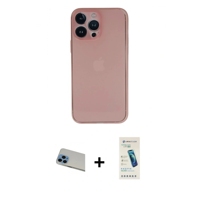 MARSİLYAN™- iPhone 13 Pro Max Kılıf Yadigar Yansıma Serisi - Şeffaf Pasifik Cam Ekran Koruyucu + Rainbow Kamera Lens Koruma Cam - MI