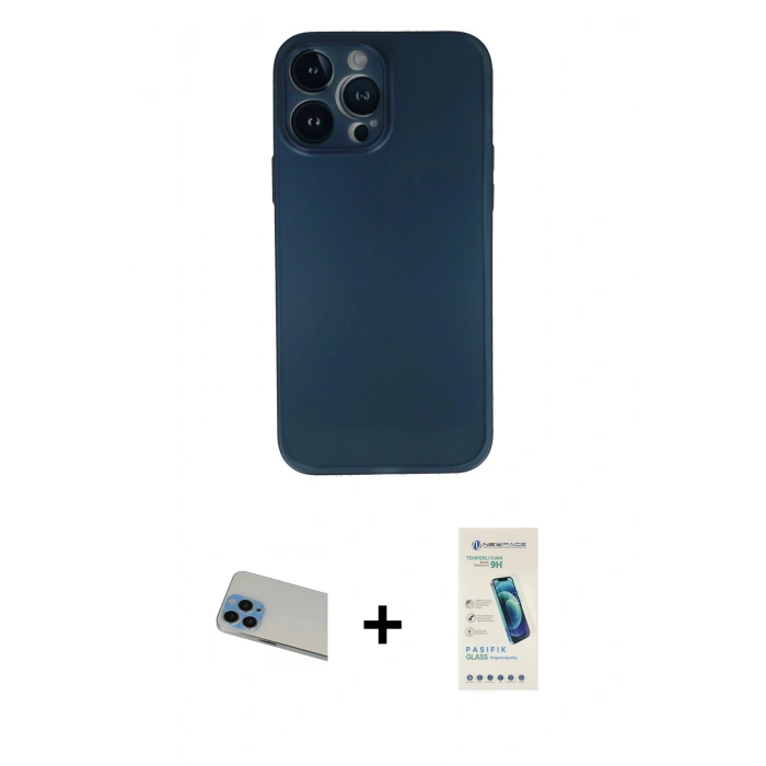 MARSİLYAN™- iPhone 13 Pro Max Kılıf Yadigar Yansıma Serisi - Şeffaf Pasifik Cam Ekran Koruyucu + Rainbow Kamera Lens Koruma Cam - MI