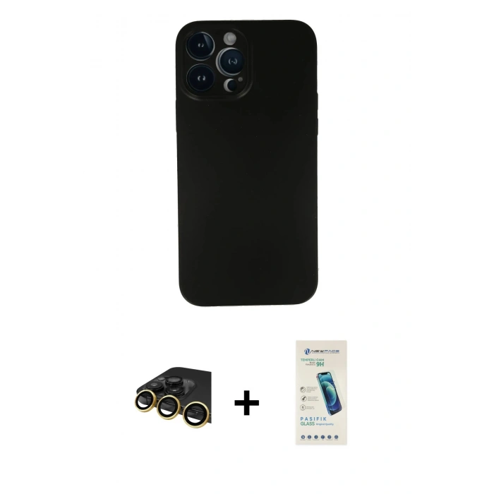 MARSİLYAN™- iPhone 13 Pro Max Kılıf Yadigar Yansıma Serisi - Şeffaf Pasifik Cam Ekran Koruyucu + Raze Metal Kamera Lens - GD