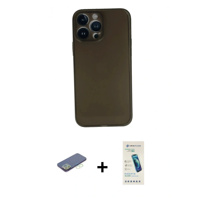 MARSİLYAN™- iPhone 13 Pro Max Kılıf Yadigar Yansıma Serisi - Şeffaf Pasifik Cam Ekran Koruyucu + Renkli Kamera Lens Koruma Cam - YL