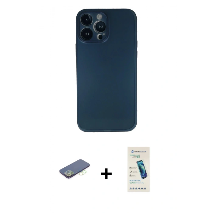 MARSİLYAN™- iPhone 13 Pro Max Kılıf Yadigar Yansıma Serisi - Şeffaf Pasifik Cam Ekran Koruyucu + Renkli Kamera Lens Koruma Cam - YL
