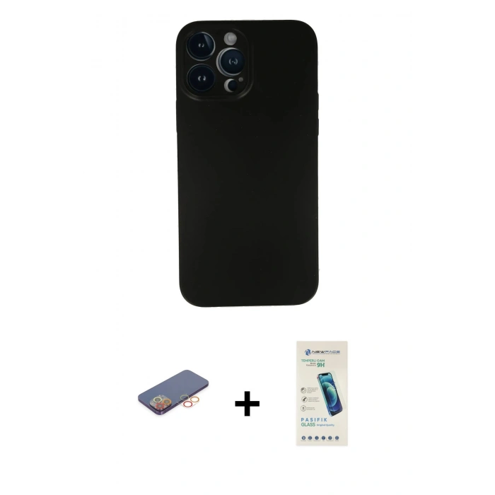 MARSİLYAN™- iPhone 13 Pro Max Kılıf Yadigar Yansıma Serisi - Şeffaf Pasifik Cam Ekran Koruyucu + Renkli Kamera Lens Koruma Cam - TU