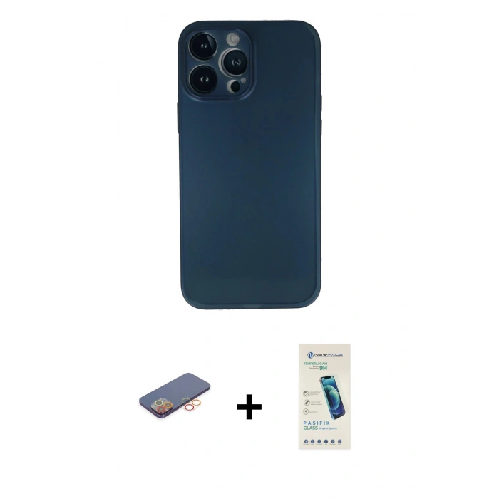 MARSİLYAN™- iPhone 13 Pro Max Kılıf Yadigar Yansıma Serisi - Şeffaf Pasifik Cam Ekran Koruyucu + Renkli Kamera Lens Koruma Cam - TU