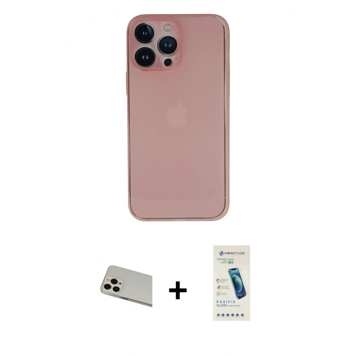 MARSİLYAN™- iPhone 13 Pro Max Kılıf Yadigar Yansıma Serisi - Şeffaf Pasifik Cam Ekran Koruyucu + Rainbow Kamera Lens Koruma Cam - REGD