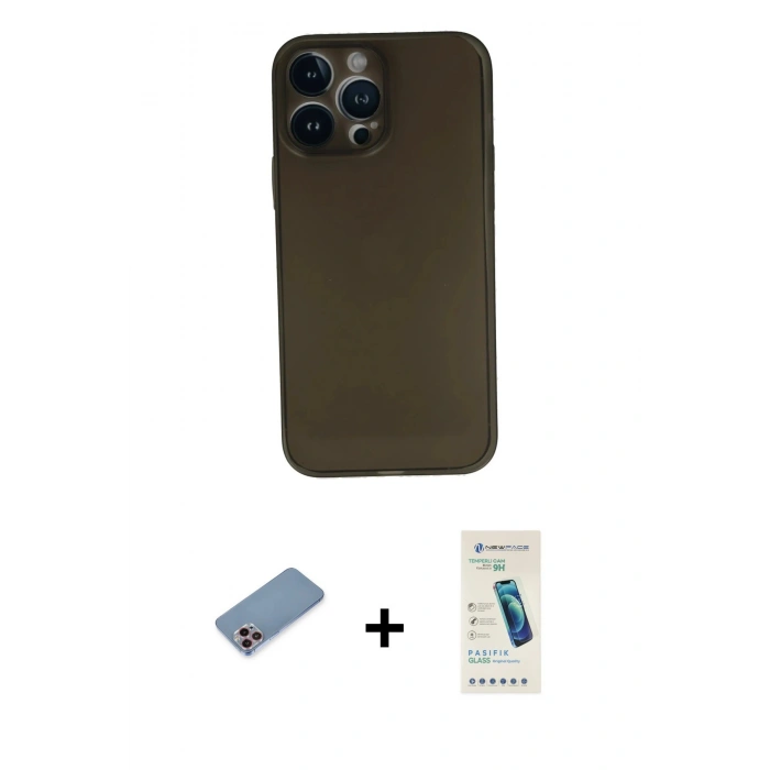 MARSİLYAN™- iPhone 13 Pro Max Kılıf Yadigar Yansıma Serisi - Şeffaf Pasifik Cam Ekran Koruyucu + Shine Kamera Lens Koruma Cam - PE