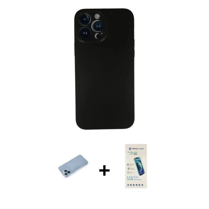 MARSİLYAN™- iPhone 13 Pro Max Kılıf Yadigar Yansıma Serisi - Şeffaf Pasifik Cam Ekran Koruyucu + Shine Kamera Lens Koruma Cam - MI