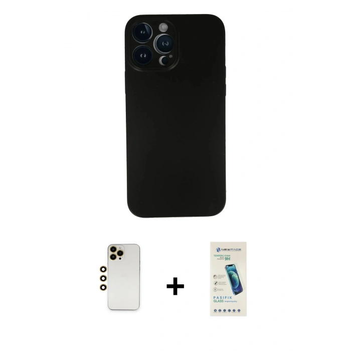 MARSİLYAN™- iPhone 13 Pro Max Kılıf Yadigar Yansıma Serisi - Şeffaf Pasifik Cam Ekran Koruyucu + Shine Kamera Lens - GD