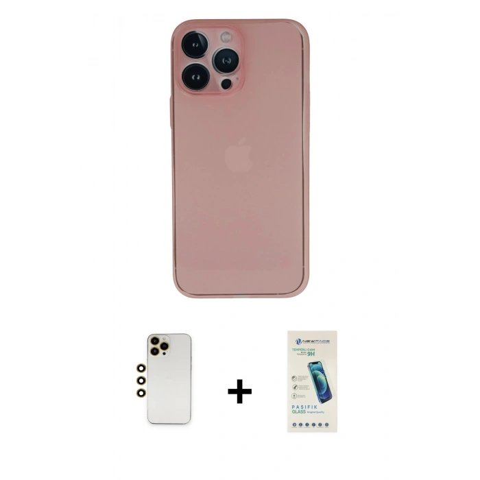 MARSİLYAN™- iPhone 13 Pro Max Kılıf Yadigar Yansıma Serisi - Şeffaf Pasifik Cam Ekran Koruyucu + Shine Kamera Lens - GD