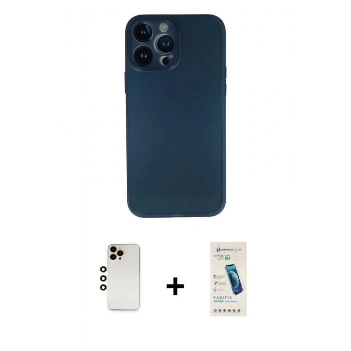 MARSİLYAN™- iPhone 13 Pro Max Kılıf Yadigar Yansıma Serisi - Şeffaf Pasifik Cam Ekran Koruyucu + Shine Kamera Lens - GD