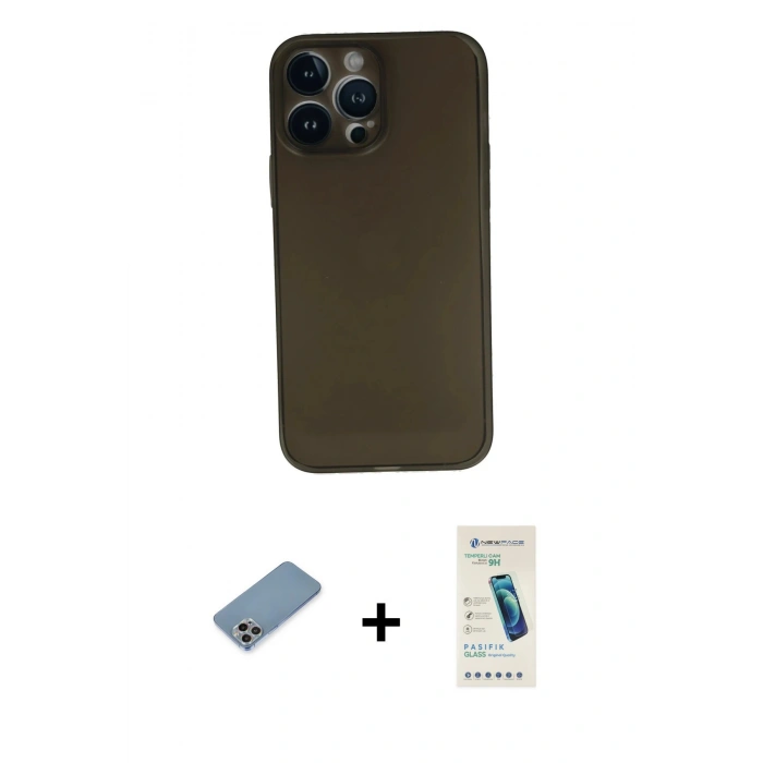 MARSİLYAN™- iPhone 13 Pro Max Kılıf Yadigar Yansıma Serisi - Şeffaf Pasifik Cam Ekran Koruyucu + Shine Kamera Lens Koruma Cam - GI