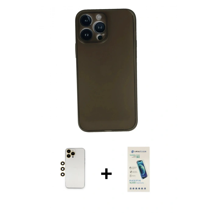 MARSİLYAN™- iPhone 13 Pro Max Kılıf Yadigar Yansıma Serisi - Şeffaf Pasifik Cam Ekran Koruyucu + Shine Kamera Lens - GD
