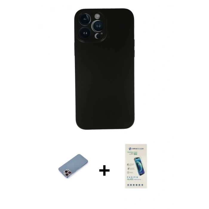 MARSİLYAN™- iPhone 13 Pro Max Kılıf Yadigar Yansıma Serisi - Şeffaf Pasifik Cam Ekran Koruyucu + Shine Kamera Lens Koruma Cam - PE