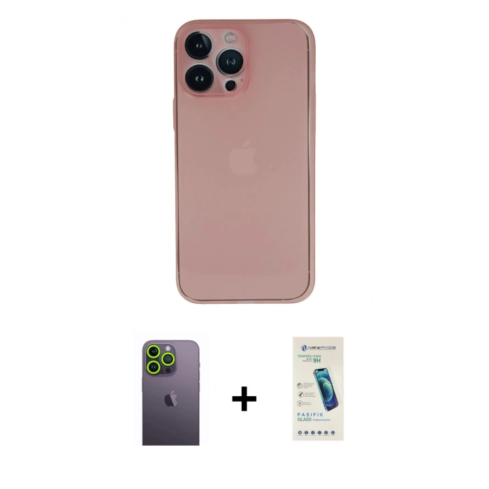 MARSİLYAN™- iPhone 13 Pro Max Kılıf Yadigar Yansıma Serisi - Şeffaf Pasifik Cam Ekran Koruyucu + Neon Fosforlu Kamera Lens - YL