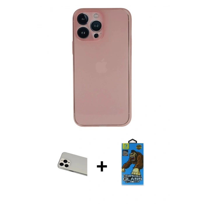 MARSİLYAN™- iPhone 13 Pro Max Kılıf Yadigar Yansıma Serisi - Siyah 18D Cam Ekran Koruyucu + Beyaz Rainbow Kamera Lens Koruma Cam
