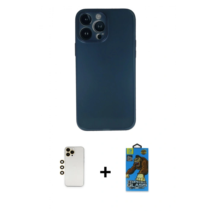 MARSİLYAN™- iPhone 13 Pro Max Kılıf Yadigar Yansıma Serisi - Siyah 18D Cam Ekran Koruyucu + Shine Kamera Lens - GD