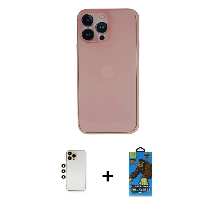 MARSİLYAN™- iPhone 13 Pro Max Kılıf Yadigar Yansıma Serisi - Siyah 18D Cam Ekran Koruyucu + Shine Kamera Lens - GD
