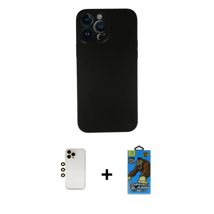 MARSİLYAN™- iPhone 13 Pro Max Kılıf Yadigar Yansıma Serisi - Siyah 18D Cam Ekran Koruyucu + Shine Kamera Lens - GD