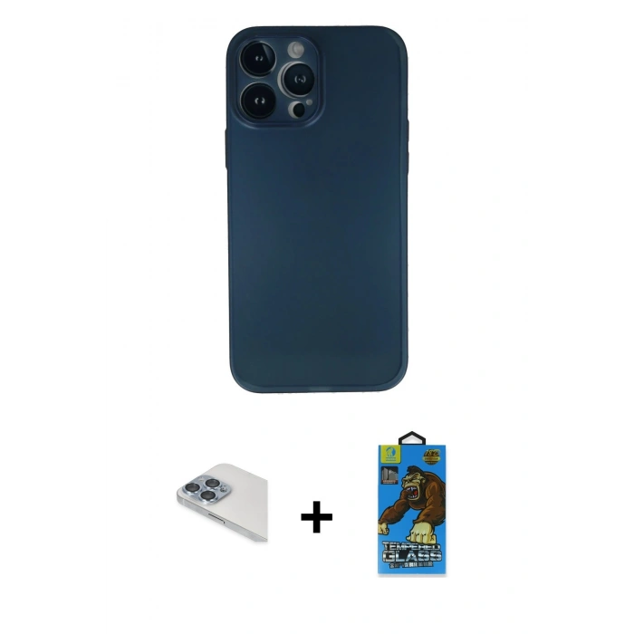 MARSİLYAN™- iPhone 13 Pro Max Kılıf Yadigar Yansıma Serisi - Siyah 18D Cam Ekran Koruyucu + Pers Alüminyum Kamera Lens - SABE