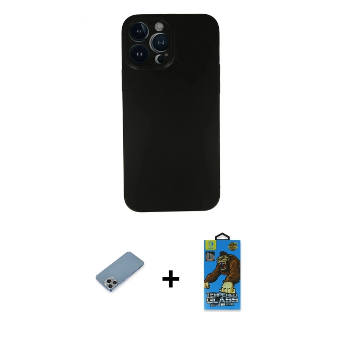 MARSİLYAN™- iPhone 13 Pro Max Kılıf Yadigar Yansıma Serisi - Siyah 18D Cam Ekran Koruyucu + Shine Kamera Lens Koruma Cam - GI