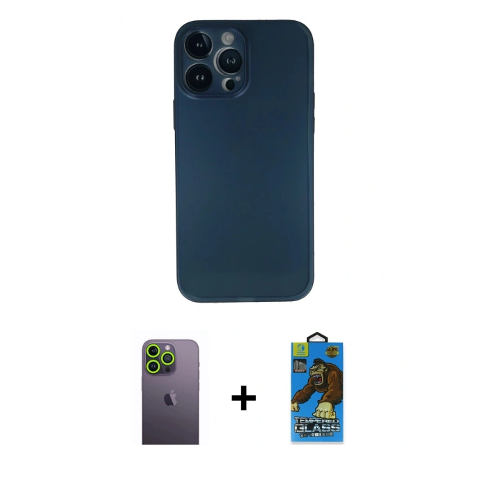 MARSİLYAN™- iPhone 13 Pro Max Kılıf Yadigar Yansıma Serisi - Siyah 18D Cam Ekran Koruyucu + Neon Fosforlu Kamera Lens - YL