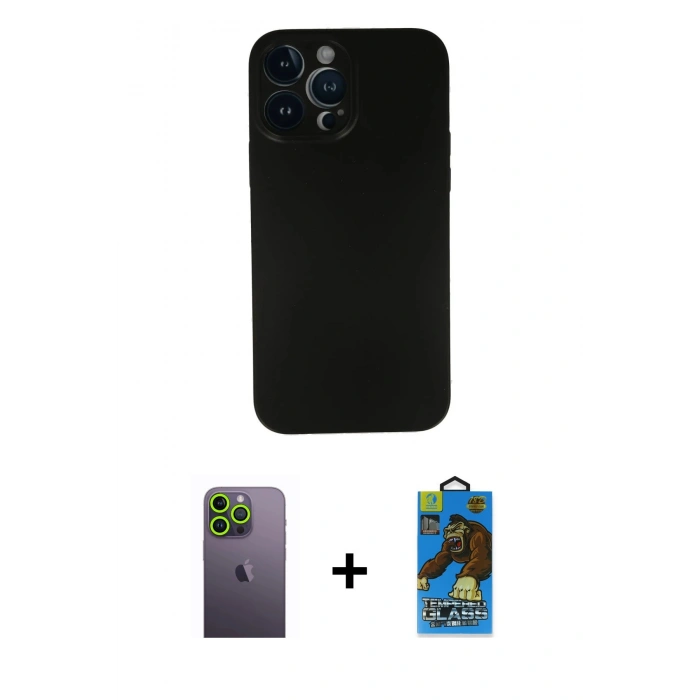 MARSİLYAN™- iPhone 13 Pro Max Kılıf Yadigar Yansıma Serisi - Siyah 18D Cam Ekran Koruyucu + Neon Fosforlu Kamera Lens - YL