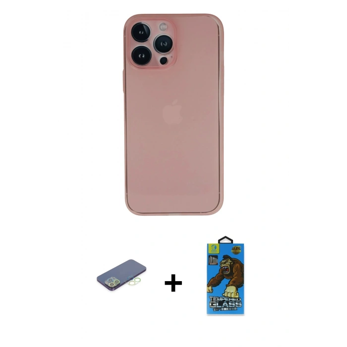 MARSİLYAN™- iPhone 13 Pro Max Kılıf Yadigar Yansıma Serisi - Siyah 18D Cam Ekran Koruyucu + Renkli Kamera Lens Koruma Cam - YL