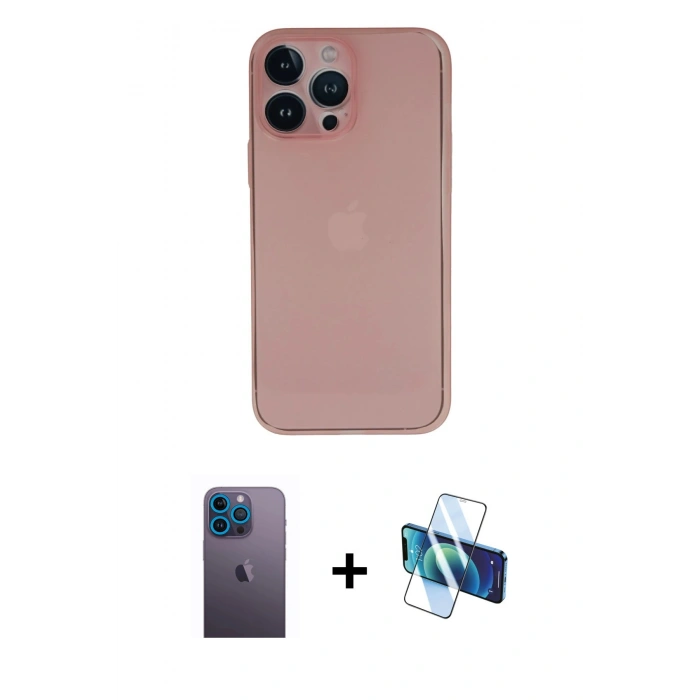 MARSİLYAN™- iPhone 13 Pro Max Kılıf Yadigar Yansıma Serisi - Siyah 3D Antistatik Cam Ekran Koruyucu + Neon Fosforlu Kamera Lens - MI
